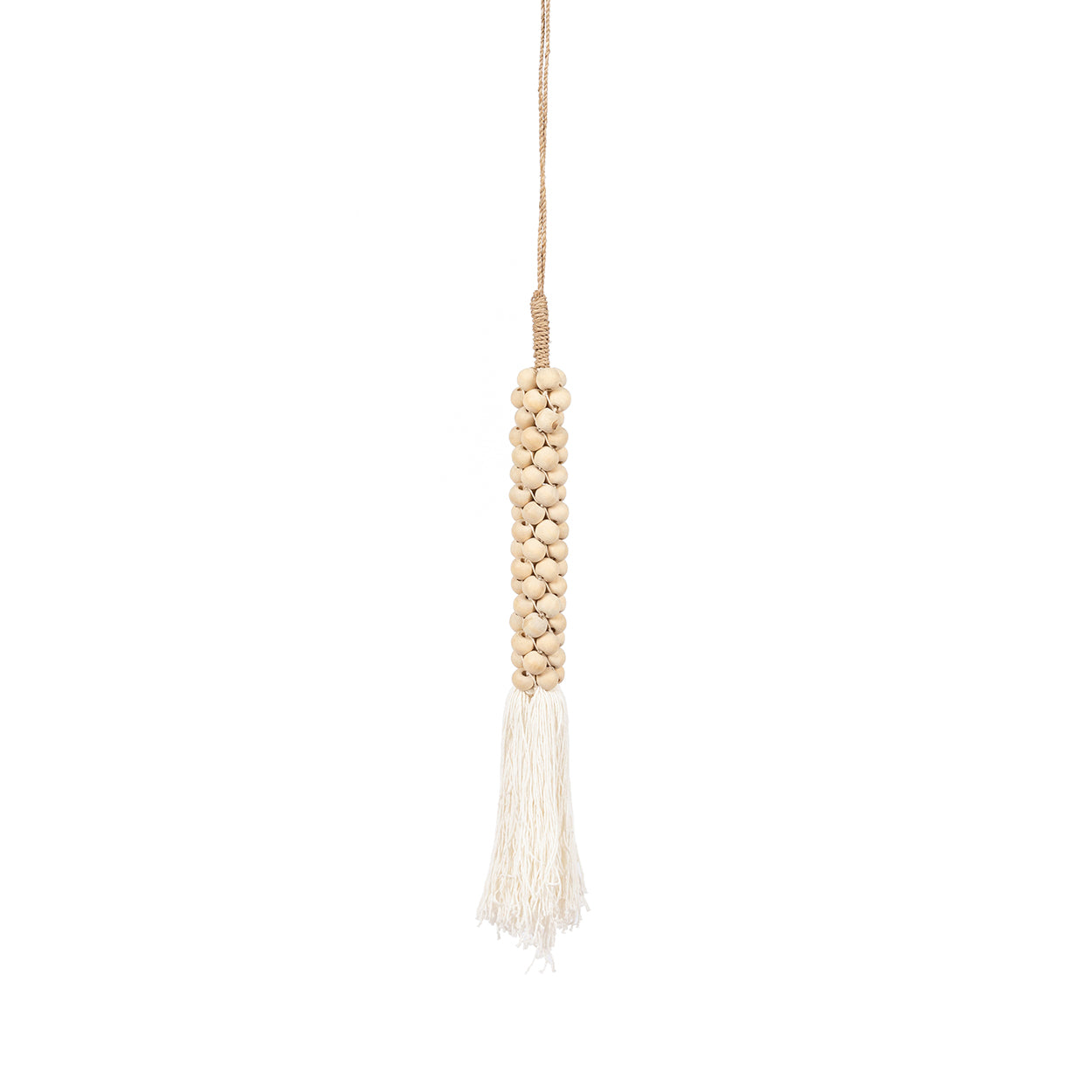 Les perles en bois avec pompon en coton - Blanc naturel
