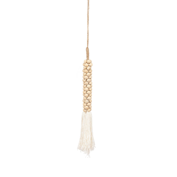 Les perles en bois avec pompon en coton - Blanc naturel