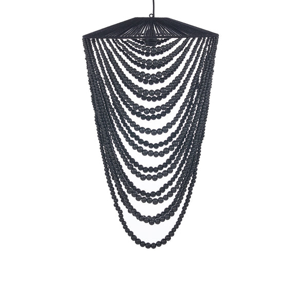 Le lustre en perles de bois - Noir - G
