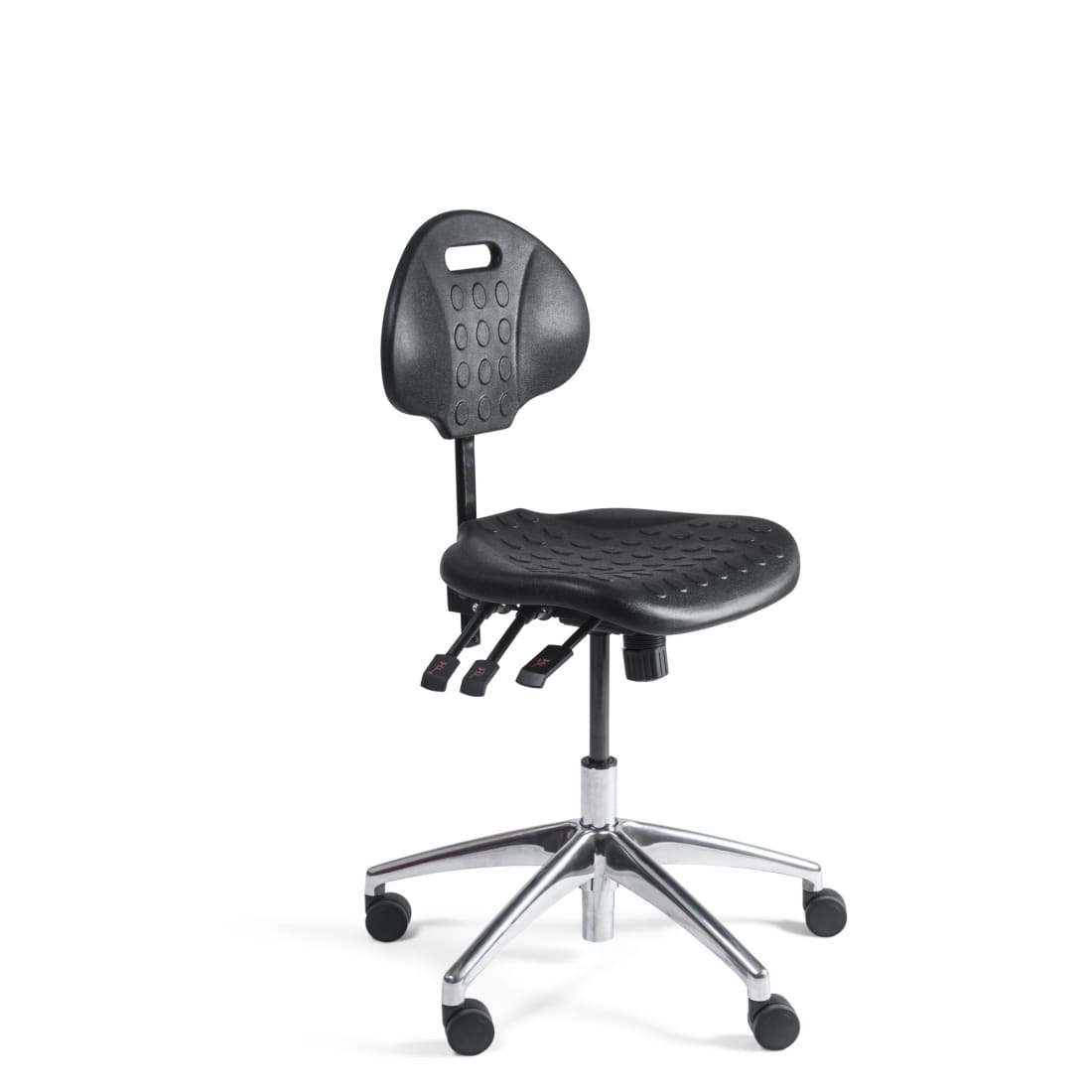 Chaise de travail Workliving PU Basse - Piètement Aluminium - Roulettes - (N)EN 1335 - Chaise de comptoir - Chaise de caisse