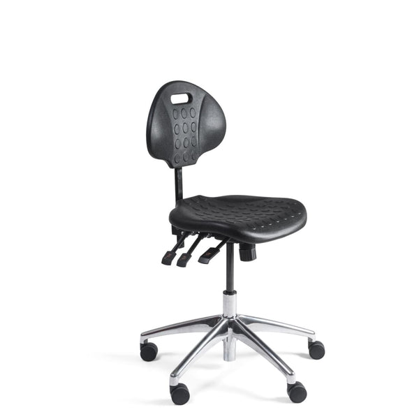 Chaise de travail Workliving PU Basse - Piètement Aluminium - Roulettes - (N)EN 1335 - Chaise de comptoir - Chaise de caisse