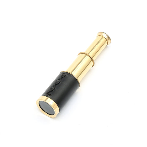 Vintage Brass Telescope with Leather Grip & Wooden Case | Gold & Black