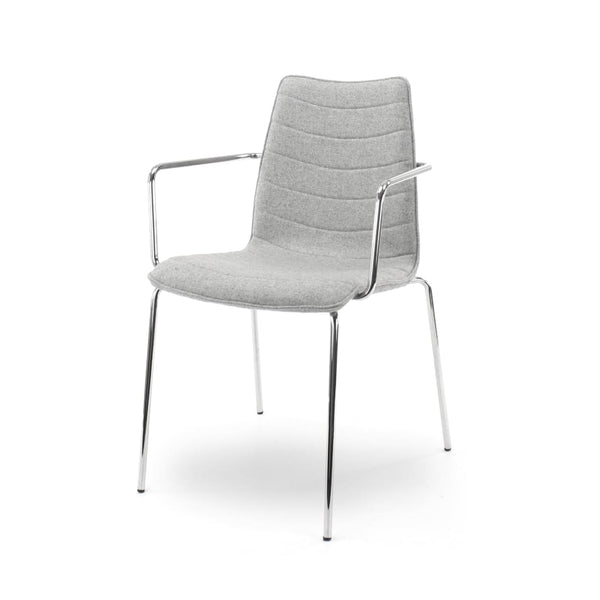 Workliving Verona Eetkamerstoel / Vergaderstoel met armleuning - Lichtgrijze wolvilt - Verchroomde voet