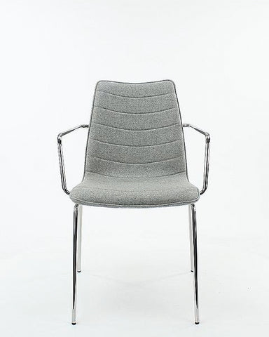 Workliving Verona Dining Chair / Meeting Chair with Armrest - Light Grey Wool Felt - Chrome Base
