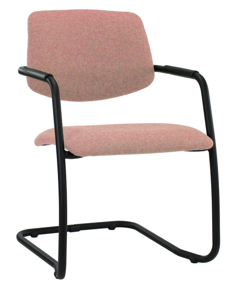 "Workliving Meeting Chair X5 - Sled Base - Fenice 152 Soft Pink Wool Felt - Black Frame"