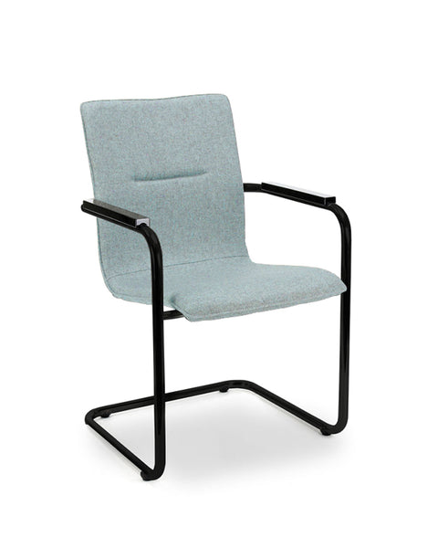 Workliving Meeting Chair X6 - Sled Base - Fenice 351 Soft Blue Wool Felt - Black Frame