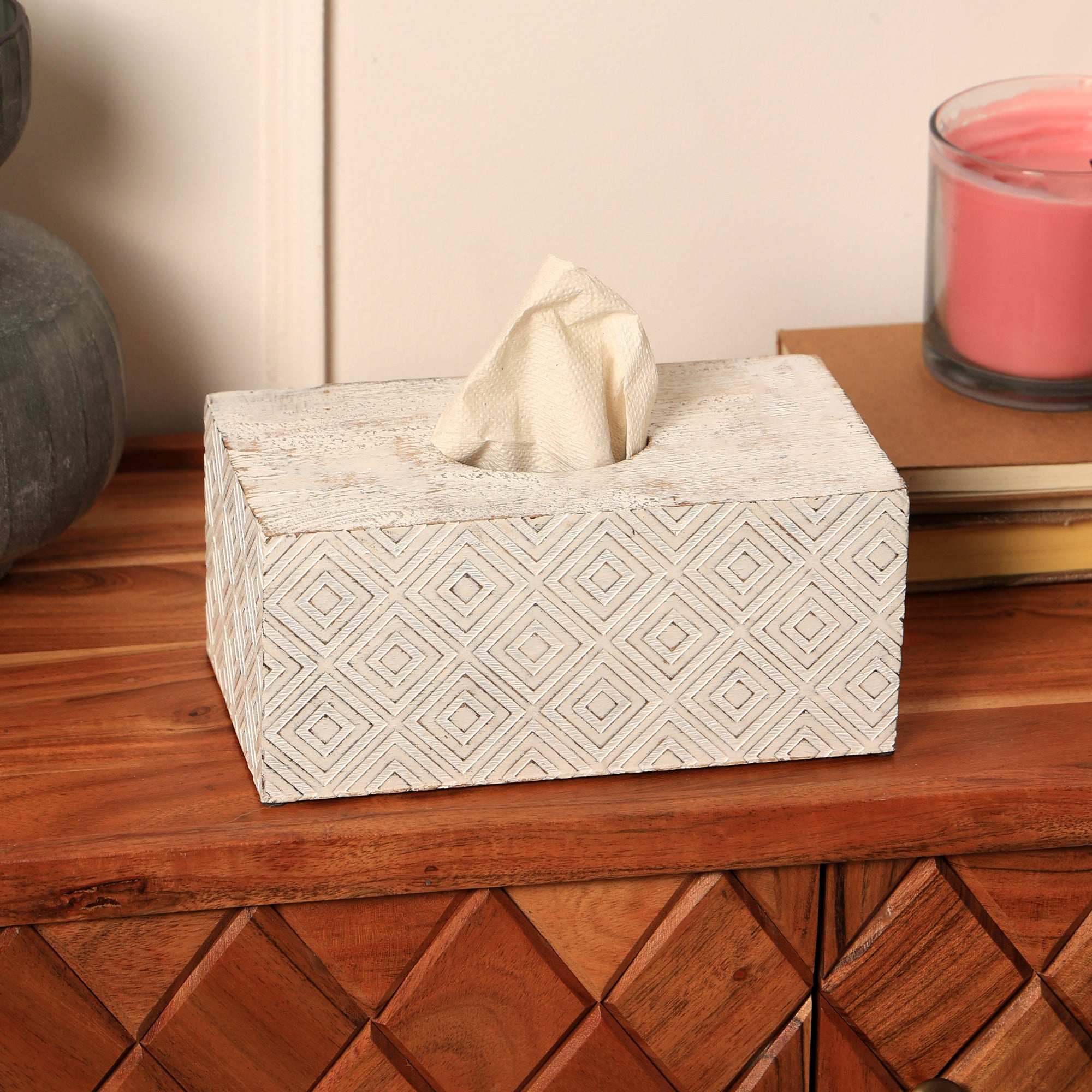 Ronald White Mango Houten Tissueboxhoes | Moderne Decoratieve Tissuedispenser Houder voor Thuis, Kantoor, Badkamer
