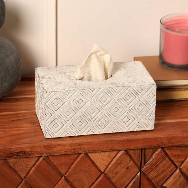 Ronald White Mango Houten Tissueboxhoes | Moderne Decoratieve Tissuedispenser Houder voor Thuis, Kantoor, Badkamer