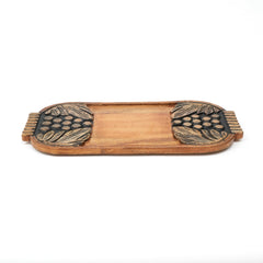 Handcrafted Black Wash Carved Grapes Wooden Serving Board | Rustic Cheese & Charcuterie Platter Tray