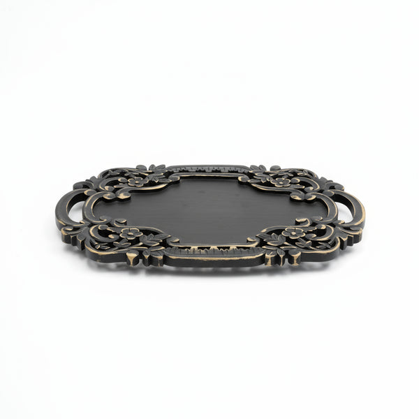 Handcrafted Black Adirondack Carved Wood Serving Tray | Rustic Decorative Wooden Tray with Handles | Farmhouse Decor