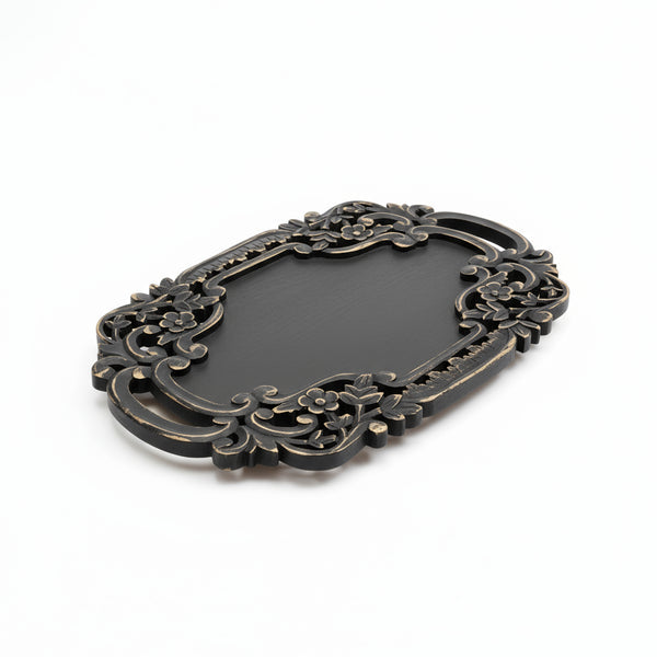 Handcrafted Black Adirondack Carved Wood Serving Tray | Rustic Decorative Wooden Tray with Handles | Farmhouse Decor