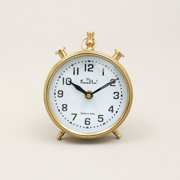 Vintage Gouden Wekker met Klassieke Witte Wijzerplaat