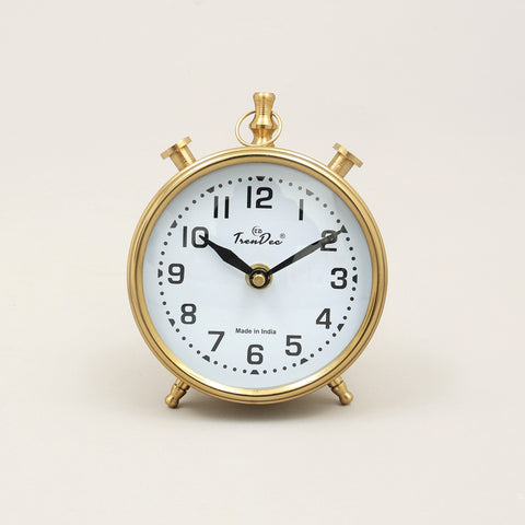 Vintage Gold Alarm Table Clock with Classic White Dial