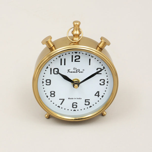 Vintage Gouden Wekker met Klassieke Witte Wijzerplaat