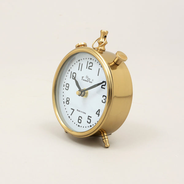 Vintage Gouden Wekker met Klassieke Witte Wijzerplaat