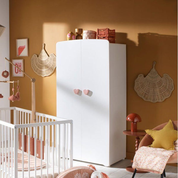 "NEW Basic Baby Room Wardrobe 2 Doors - Pink Heart Buttons"