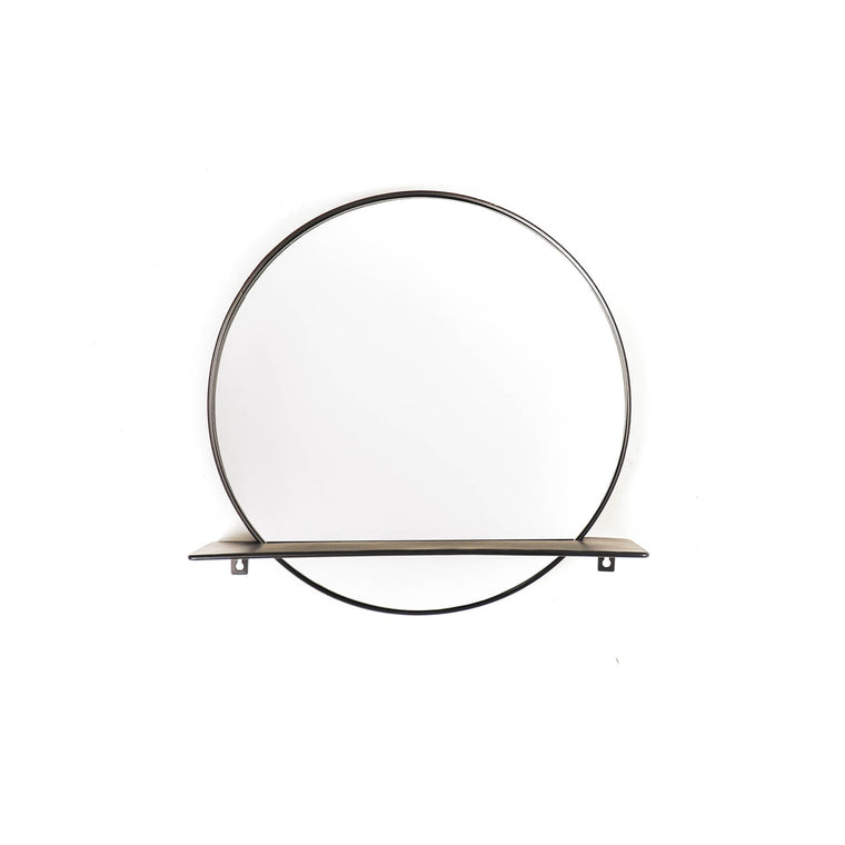 Mirror - Round - Metal - With Shelf - Black - Ø 40 cm