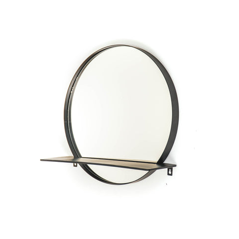 Mirror - Round - Metal - With Shelf - Black - Ø 40 cm