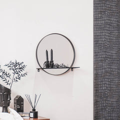 Mirror - Round - Metal - With Shelf - Black - Ø 40 cm