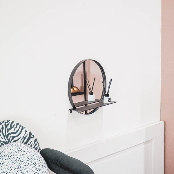 Mirror - Round - Metal - With Shelf - Black - Ø 40 cm