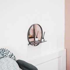 Mirror - Round - Metal - With Shelf - Black - Ø 40 cm
