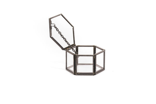 Storage Box - Hexagon - Metal/Glass - Black - 6 x 5.5 x 3.5 cm