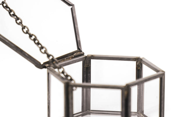 Storage Box - Hexagon - Metal/Glass - Black - 6 x 5.5 x 3.5 cm