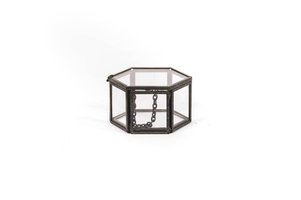 Storage Box - Hexagon - Metal/Glass - Black - 6 x 5.5 x 3.5 cm
