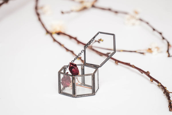 Storage Box - Hexagon - Metal/Glass - Black - 6 x 5.5 x 3.5 cm