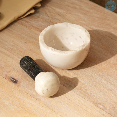 Premium Handcrafted Natural Stone and Marble Mortar and Pestle - Durable Spice and Herb Grinder and Crusher Kitchen Tool