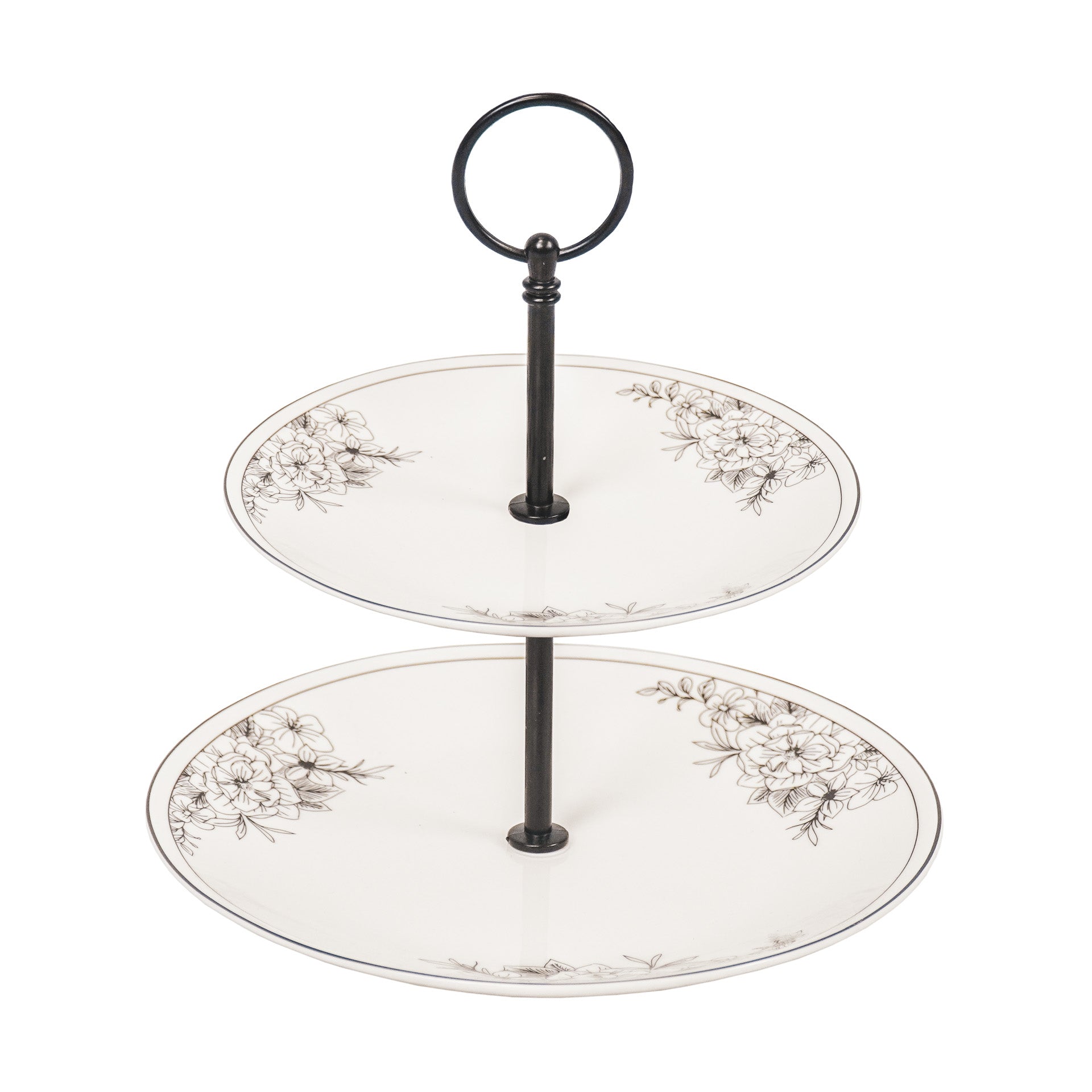 Présentoir à étages - Floral - Porcelaine nouvelle génération - 2 niveaux