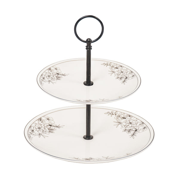 Présentoir à étages - Floral - Porcelaine nouvelle génération - 2 niveaux