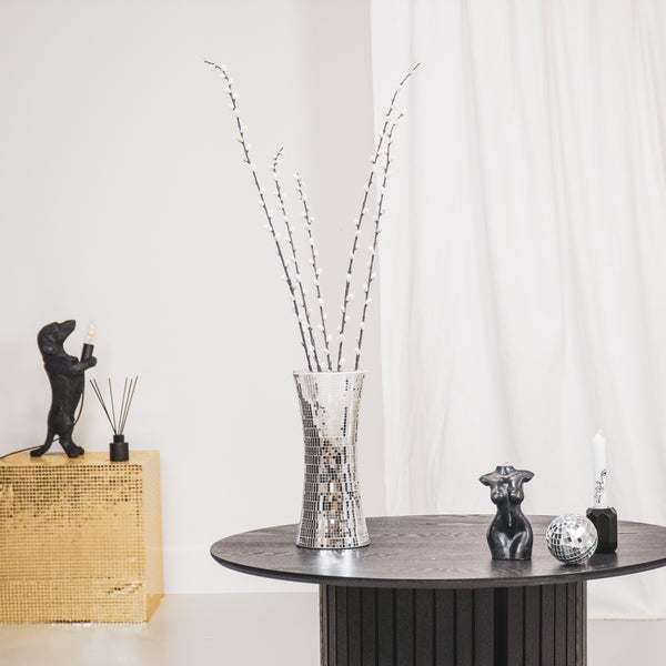 Vase - Disco - Verre - Argent - 12,5x12,5x30 cm