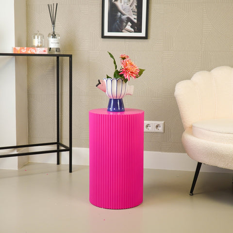 Side Table / Pillar - Cylinder - MDF - Neon Pink - 30 x 54 cm