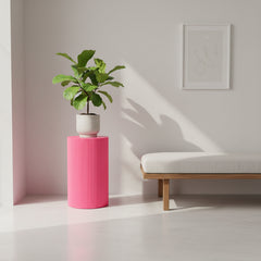 Table d'appoint / Socle - Cylindre - MDF - Rose fluo - 30 x 54 cm
