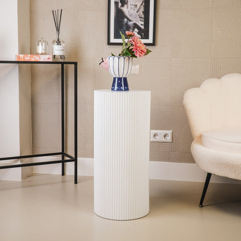 Side Table / Pillar - Cylinder - MDF - White - 30 x 65 cm