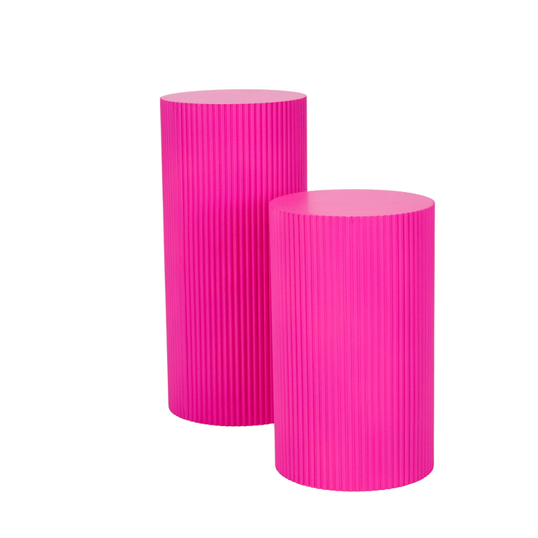 Side table / Pillar - Cylinder - MDF - Neon Pink - 30 x 65 cm