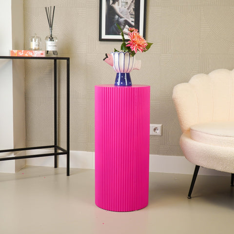 Side table / Pillar - Cylinder - MDF - Neon Pink - 30 x 65 cm