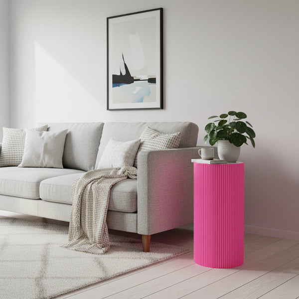 Table d'appoint / Socle - Cylindre - MDF - Rose fluo - 30 x 65 cm