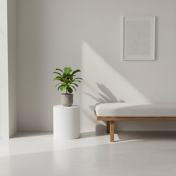 Table d'appoint - cylindrique - MDF - blanc - 39 x 45 cm