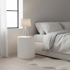 Table d'appoint - cylindrique - MDF - blanc - 39 x 45 cm