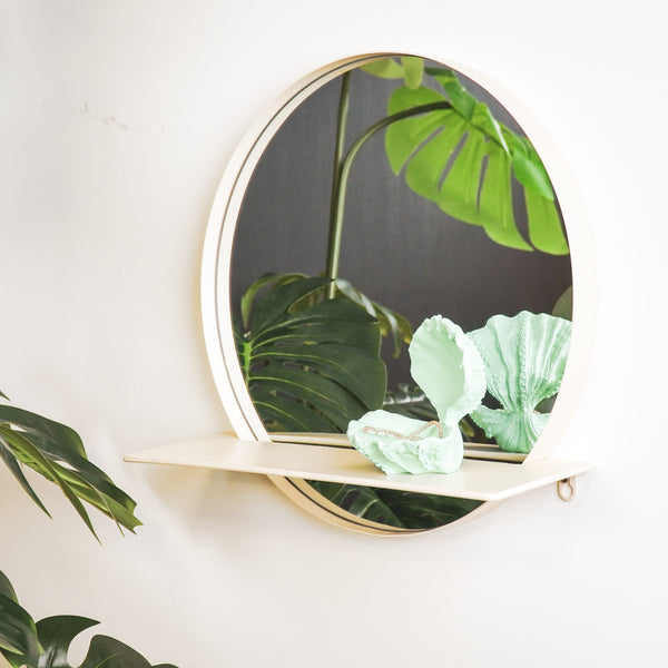 Round Metal Mirror with Shelf - Sand - Ø40 cm