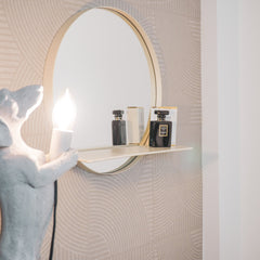 Round Metal Mirror with Shelf - Sand - Ø40 cm