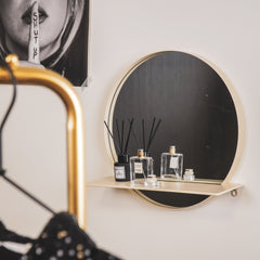Round Metal Mirror with Shelf - Sand - Ø40 cm