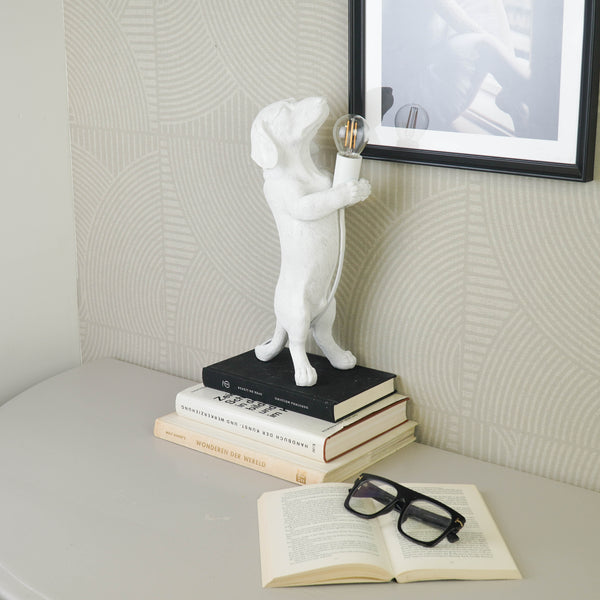 Lamp - Teckel - Polyresin - Wit - 10x15x38cm