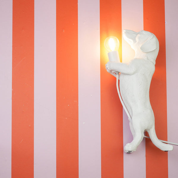 Lamp - Teckel - Polyresin - Wit - 10x15x38cm