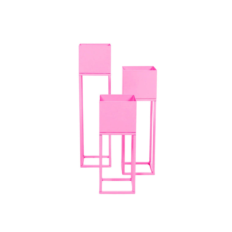 Plant holder - metal - pink - S3 - 15x15x60/50/40 cm
