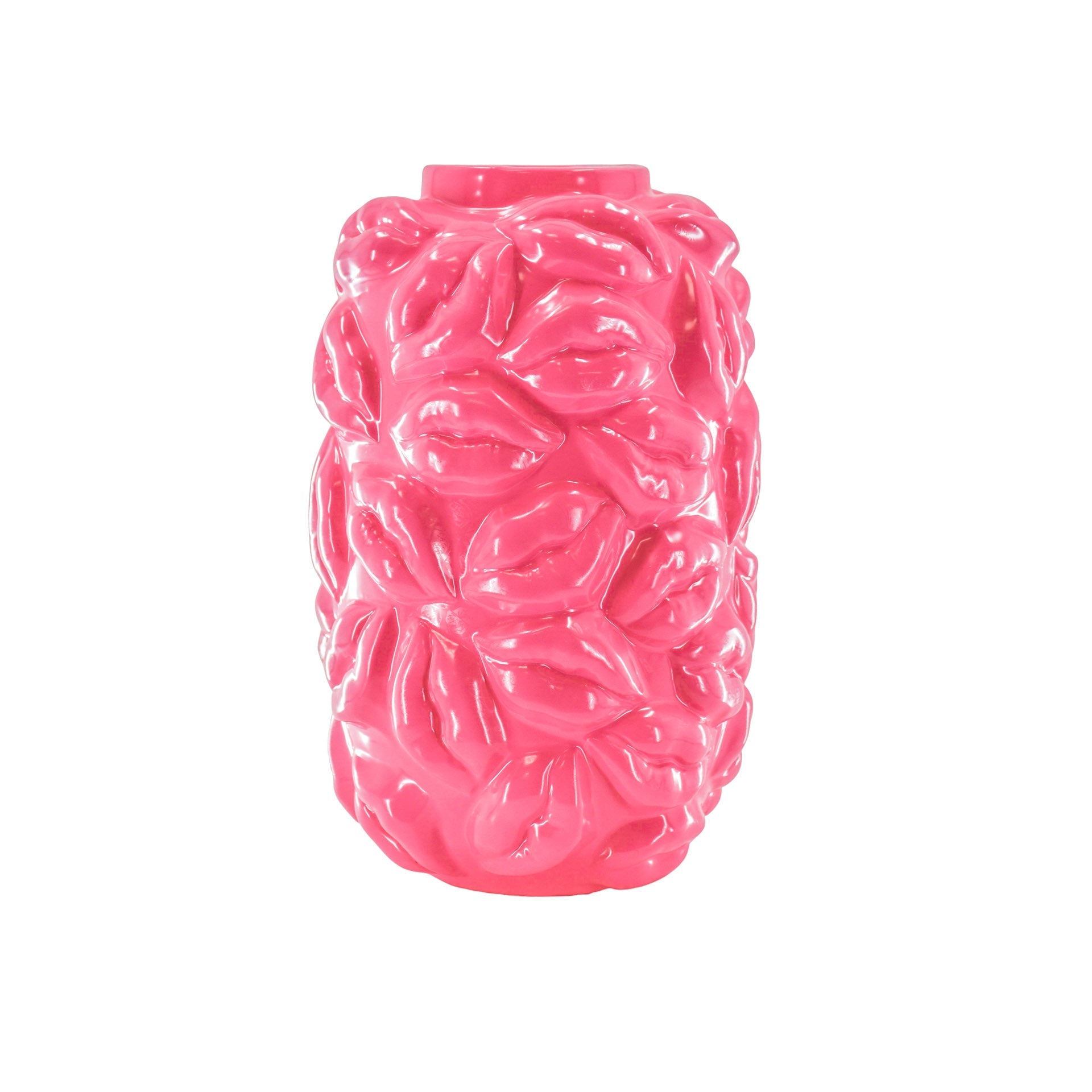 Vase - Kisses - Ceramic - Neon Pink - 17 x 17 x 27 cm