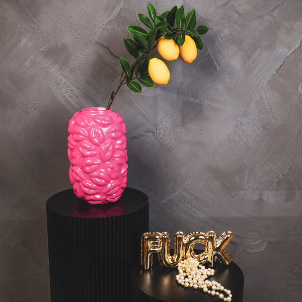 Vase - Kisses - Ceramic - Neon Pink - 17 x 17 x 27 cm