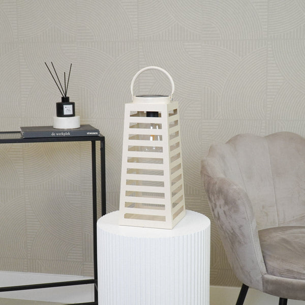 Lampe - Lanterne - Solaire - Métal - Sable - 14 x 32.5 cm